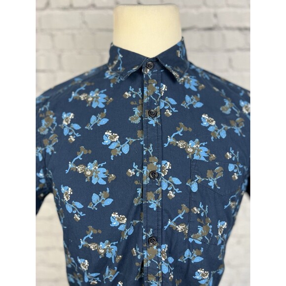 Monument Men’s Medium Short Sleeve Button Up Shirt Blue Floral 100%Cotton - Picture 5 of 6